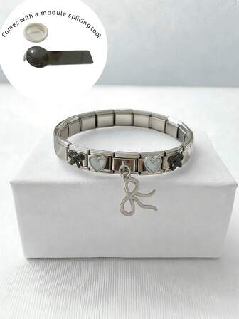 1 pieza Brazalete/Pulsera modular de acero inoxidable con diseños de mariposa, corazón, café y estrella, de moda y durable, unisex, elegante y vintage, adecuado para uso diario