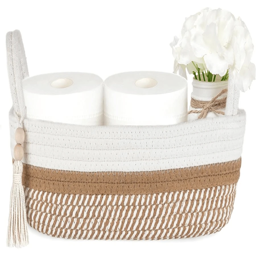 Mkono Small Storage Basket For Toilet Tank Top Boho Bathroom Decor Woven Rope Toilet Paper Tray Organizer For Shelf Bedroom Living Room, Jute, 1 Pack, 13" L X 6" W - ColorE - View 1