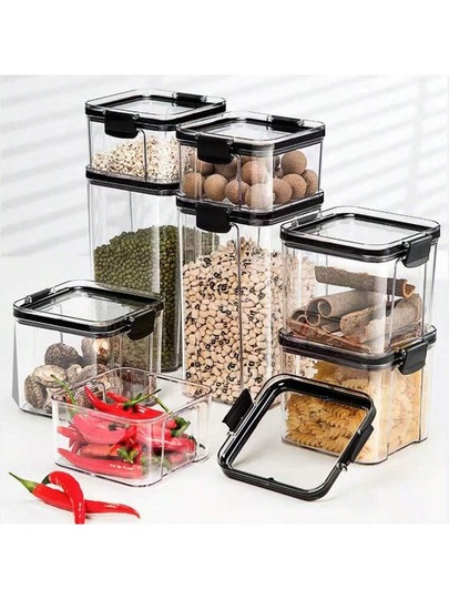 1pc Food Storage Sealed Jar, Kitchen Organizer Canister, Moisture-Proof & Insect-Proof Food Protection Box, Cold & Heat Resistant Material, Kitchen Tool, For Storing Grains, Dried Goods, Snacks, Rice, Wheat, Nuts, Beans, Sugar, Suitable For Various Types Of Storage
