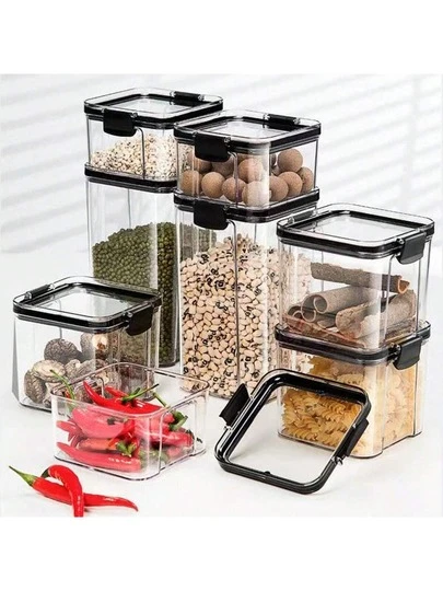 1pc Food Storage Sealed Jar, Kitchen Organizer Canister, Moisture-Proof & Insect-Proof Food Protection Box, Cold & Heat Resistant Material, Kitchen Tool, For Storing Grains, Dried Goods, Snacks, Rice, Wheat, Nuts, Beans, Sugar, Suitable For Various Types Of Storage
