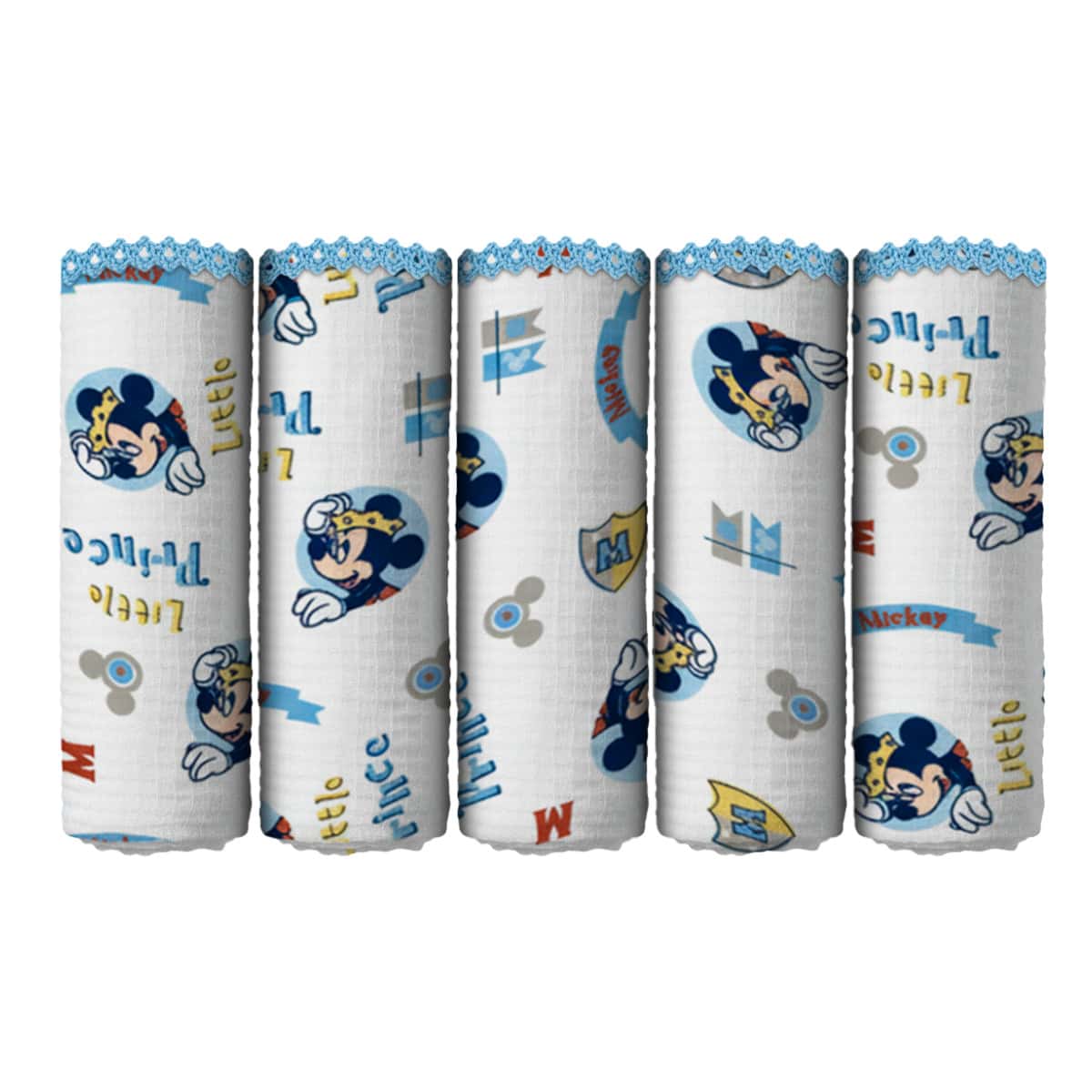 Set Of 5 Disney Mickey Mouse Baby Bibs 33x33cm With Crochet Hem - 100% Cotton Bibs, Soft Fabric, Excellent Size, Premium Quality, Baby Bib/Washcloth For Baby Layette - 米奇 - 查看 1