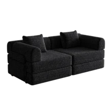 Sofá Cama Chenille 2 en 1 con Almacenamiento en el Reposabrazos, Tres Estructuras Metálicas y Múltiples Opciones de Configuración. Conjunto de Dos Piezas - Negro + Chenilla + 2 Asientos - Ver 6