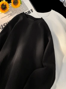 男士V领罗纹针织长袖T恤，针织面料，休闲风格，优雅复古气质，质感面料，垂坠舒适，抗起球不变形，简约设计，细节之处尽显匠心。 - 黑色 - 查看 6