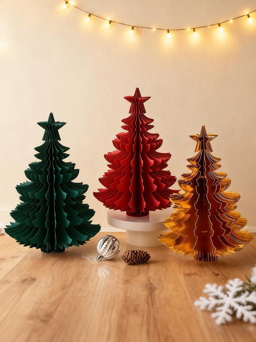 1 zestaw sztucznych choinek, mała choinka z papieru w kształcie plastra miodu, świąteczna dekoracja origami, prezent świąteczny, dekoracja na przyjęcie bożonarodzeniowe, wystrój domu, centralny element stołu jadalnego