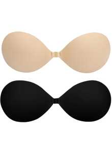 2 / 1 Pack Solid Color Adhesive Bra Thin Padded Push Up Nipple Covers Women Backless Strapless Bra Seamless Self-Adhesive Silicone Nipple Covers Wedding Lingerie For Daily Use - Multicolor - View 16