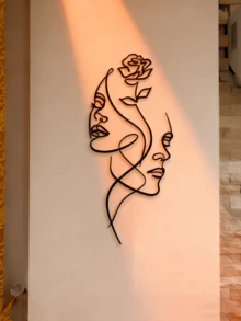 3 Sizes Available! Metal Minimalist Abstract Female Wall Decor, Line Art Wall Decoration, Female Home Hanging Ornament, Suitable For Bathroom And Living Room - Black - View 3