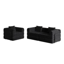Chenille 2-In-1 Sofa Bed With Armrest Storage, Three Metal Frames, And Multiple Configuration Options. Two-Piece Set