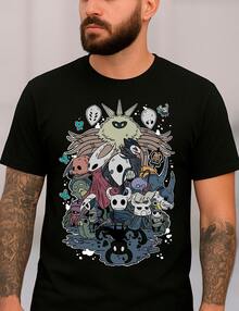 Hollow Knight T-Shirt, Video Game, Geek/Nerd, Exclusive Print, Versatile And Modern Design, Comfortable, Durable And Stylish. 100% Cotton. Unisex Plus Size Casual Shirt. Men's/Women's Streetwear. Immediate Shipping. - 黑色 - 查看 2