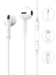 Type C Wired Earphones, 3.5mm Jack Round Plug, USB C Earbuds,Audio Earphones Headphones Electronic Calls & Music Bass Stereo In-Ear Headphones Wireless Headphones Headset For IPad/PC - White - View 3
