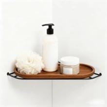 优雅的相思木浴室托盘，圆角矩形设计 - 多功能收纳架，适用于梳妆台、水疗中心和酒店式浴室台面