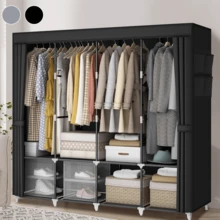 1 Large Portable Closet Storage Wardrobe - Sturdy Steel Frame, Durable Rack, Ample Space, Dust Cover - Perfect For Rental Homes And Basic Bedroom Furniture - Negro - Ver 6