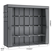 1 Large Portable Closet Storage Wardrobe - Sturdy Steel Frame, Durable Rack, Ample Space, Dust Cover - Perfect For Rental Homes And Basic Bedroom Furniture - Grey - View 4