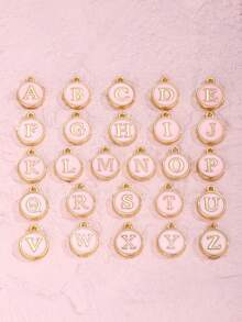 1 Pc Cute Popular Pink Lucky Five-Leaf Flower A-Z 26 English Initials Double Pendant Stainless Steel Gold Necklace Clavicle Chain For Kids Daily Street Party Wear For Family Birthday / Christmas Valentine's Day Exquisite Gift