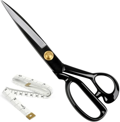 Tesoura Profissional de Aço Carbono Preto de 10 Polegadas - Lâmina Afiada e Durável para Tecido, Couro Sintético e Seda, Design Ergonômico de Alça Dupla, Bateria Necessária - Perfeita para Uso Doméstico, Estúdio e Designer, Essencial para Costura Doméstica | Estilo de Moda | Lâmina Afiada