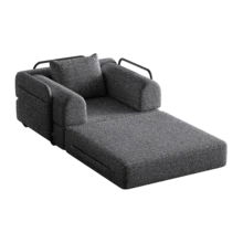 Chenille 2-In-1 Sofa Bed With Armrest Storage, Three Metal Frames, And Multiple Configuration Options. Two-Piece Set - 灰色 + 雪尼爾 + 1 個座位 - 查看 3