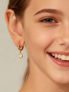 Artepollo 925纯银圆形耳环，14K镀金锆石耳环，低过敏性，不褪色，轻盈舒适，日常佩戴，礼盒包装，高品质珠宝礼品 - 均碼 - 查看 2