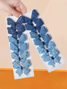 12/6pcs/Set Colorful Glitter Butterfly Hair Clips, Handmade Sequin Hairpins, Bangs Clips Headwear, Harmonious Color Matching, Suitable For Girls And Women, Random Color - Multicolor - View 3