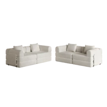 Sofá Cama Chenille 2 en 1 con Almacenamiento en el Reposabrazos, Tres Estructuras Metálicas y Múltiples Opciones de Configuración. Conjunto de Dos Piezas - caqui + chenilla + 4 plazas - Ver 7
