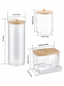 1/3pcsWooden Lid Sign Box Bamboo Lid Cosmetic Box Storage Box Cosmetic Organizer Box Ornament Transparent Makeup Removal Box