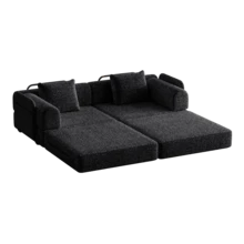 Sofá Cama Chenille 2 en 1 con Almacenamiento en el Reposabrazos, Tres Estructuras Metálicas y Múltiples Opciones de Configuración. Conjunto de Dos Piezas - Negro + Chenilla + 2 Asientos - Ver 4