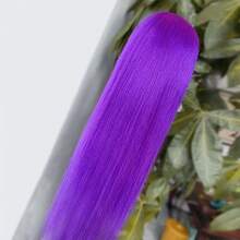 Peluca recta larga de 26 pulgadas con frente de encaje morado de 13"X4" elegante, peluca de frente de encaje sintético con línea del cabello previamente desvainada, cabello de fibra resistente al calor, peluca recta sedosa para mujeres, cosplay, fiestas, uso diario - Morado - Ver 7