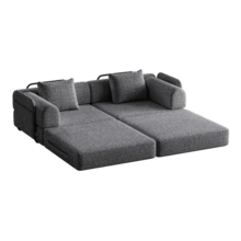 Chenille 2-In-1 Sofa Bed With Armrest Storage, Three Metal Frames, And Multiple Configuration Options. Two-Piece Set - Grey + Chenille + 2 Seat - View 7