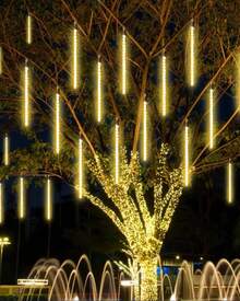 Tira de Luces Guirnalda 262 Luces Digitales Navideñas  LED Max  Efecto meteoro 3 metros  Dosyu Lluvia Serie 8 Tubos 30cm - Blanco Cálido - Ver 4