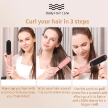 Alisador y rizador de cabello 2 en 1, cepillo de peinado con calentamiento rápido, temperatura ajustable, diseño anti-quemaduras, fácil peinado, diseñado para mujeres, adecuado para peinados femeninos, regalo para vacaciones, regalo del Día de la Madre - Ver 10