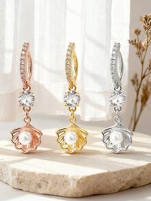 1pc Women's Sexy Faux Pearl Shell Shaped Navel Ring, Shimmering Ocean Piercing Jewelry Suitable For Summer Beach, Party And Ocean-Themed Outfits - shell - View 1