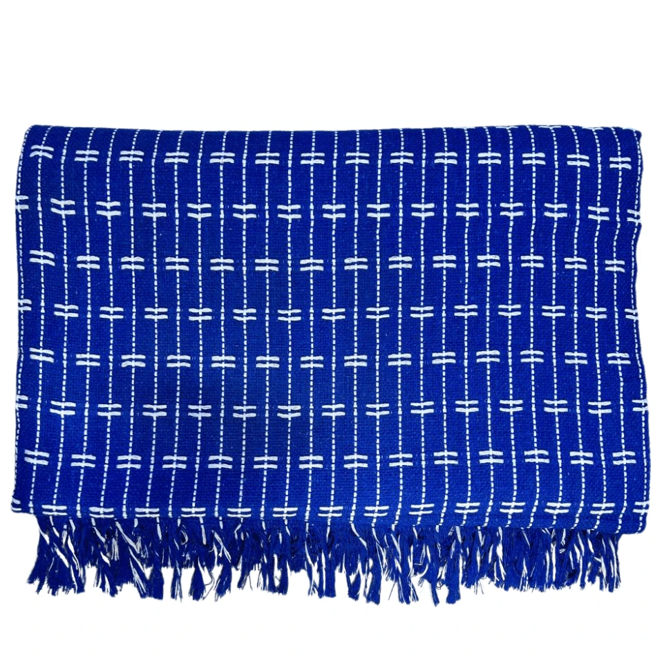Sofa Throw Blanket, Brick Pattern, 2.20 X 1.60 Meters, Large Size, Sofa Cover Type, Cotton. - 藍色與米色 - 查看 1