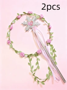 1 Set Headband With Flower Wreath, Snowflake Ribbon, Magic Wand Prop Set (Suitable For Festivals, Performances, Parties, Weddings, Decorations) - Multicolor - View 15