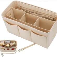 1 túi lót đa năng cỡ vừa/lớn/cực lớn, túi đựng mỹ phẩm, túi đựng đồ vệ sinh cá nhân, màu đen & kaki, dung tích lớn, có thể gấp gọn, túi bên trong có thể tháo rời, phụ kiện du lịch - Màu be - Xem 3