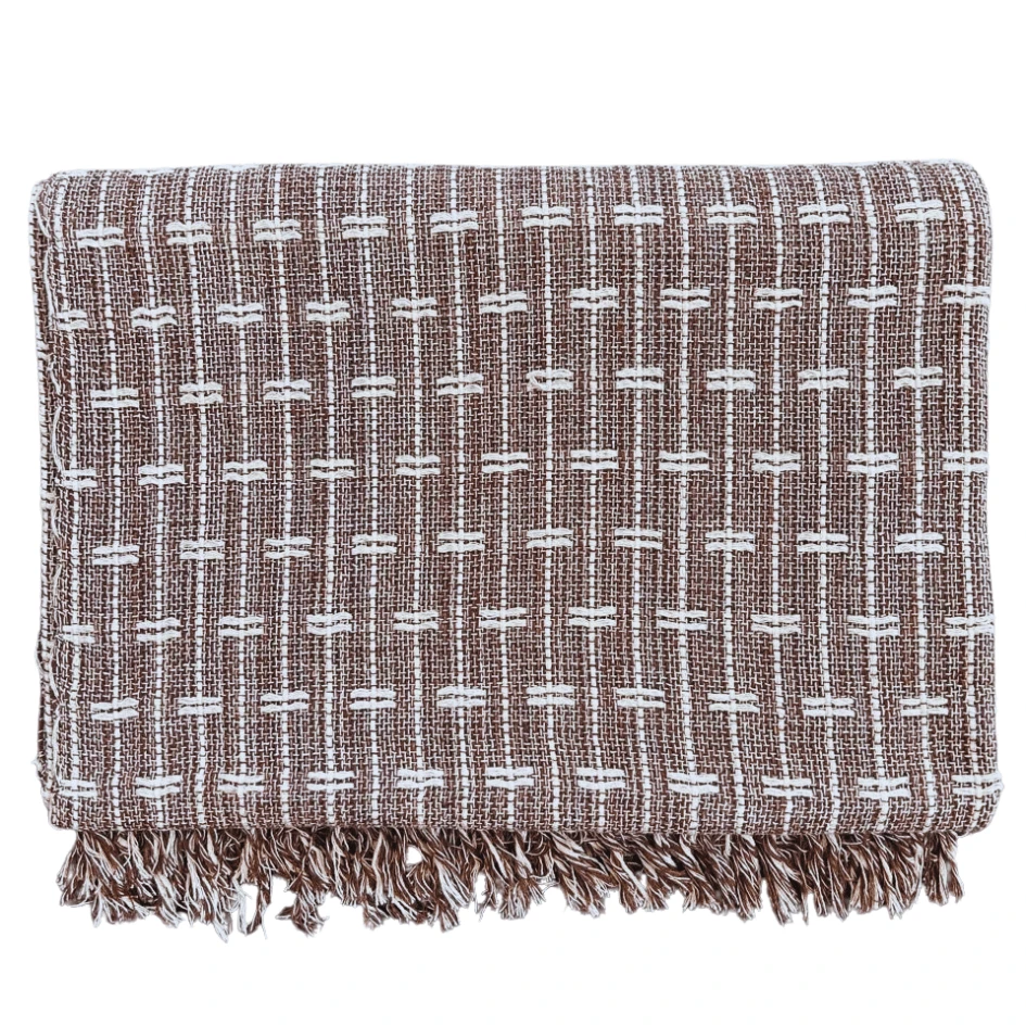 Sofa Throw Blanket, Brick Pattern, 2.20 X 1.60 Meters, Large Size, Sofa Cover Type, Cotton. - Brown Mixed With Raw - View 1