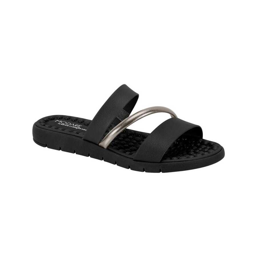 Modare Ultra Comfort Orthopedic Flat Sandal With Metallic Straps - Black - View 1