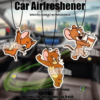 Cat & Mouse Car Air Freshener Hanging Ornament - Cartoon Style, Suitable For Rearview Mirror, Car Fragrance Clip, Home & Office Decor, Creative Design, Ideal Gift For Friends