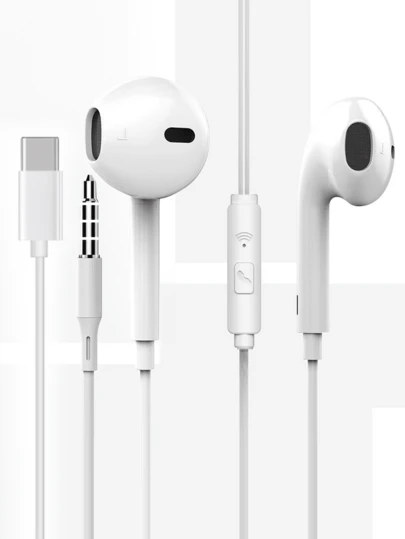 Auriculares con cable Tipo C, conector redondo de 3.5 mm, auriculares USB C, auriculares estéreo de graves para llamadas electrónicas y música, compatibles con iPad/PC