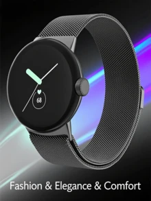 Dây đeo kim loại tương thích với đồng hồ Pixel dành cho nam nữ, dây đeo cổ tay thay thế bằng lưới thép không gỉ có thể điều chỉnh cho đồng hồ Pixel 1/2/3 41/45mm - Màu đen - màu đen - Xem 1