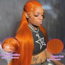 Uveous 34 Inch Ginger Wig Human Hair 13x4 250% Density Straight Ginger Orange Lace Front Wigs Human Hair 350 Colored HD Transparent Lace Frontal Wig Human Hair Orange Wigs Pre Plucked With Baby Hair - S350 - 查看 6