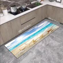 1pc Ocean Coastal Starfish Seashell Bathroom Rug, Non-Slip Washable Standing Mat, Fun Laundry Room Rug, Funny Shower Mat, Home Decor, Bathroom Rug, Bathroom Carpet