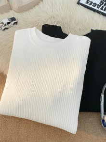 1pc Men's V-Neck Ribbed Knit Sweater Long Sleeve T-Shirt, Knitted Fabric, Casual Style, Elegant Old Money Vibe, Textured Fabric With Comfortable Drape, Pill-Resistant And Non-Deforming, Minimalist Design With Hidden Details - White - View 10