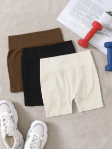 Women Sports Shorts - Black+White+Brown - View 3