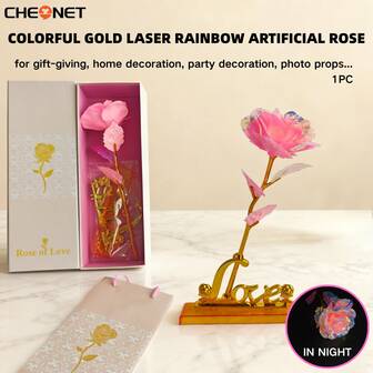 CHEONET-Gold Rosa Künstliche Rose Regenbogen Textur Laser Künstliche Rose - Ewige Blume Geschenk für Valentinstag/Muttertag/Geburtstag/Jahrestag | Heim-Dekoration & Foto-Requisite