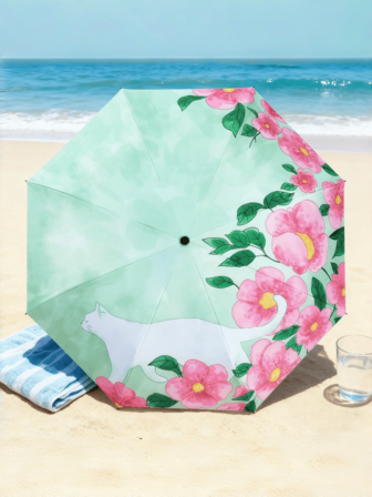 白色猫咪折叠伞 阳光旅行轻便便携沙滩防紫外线雨伞 学校防晒防眩光可爱装饰户外伞 圣诞礼物 男女皆宜