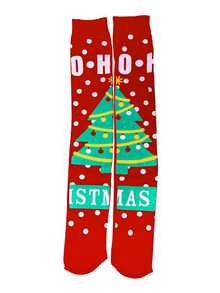 Chaussettes hautes de Noël pour femmes, motifs festifs sur les cuisses, bas tricotés thématiques de Noël, chaussettes hautes élastiques saisonnières, chaussettes confortables