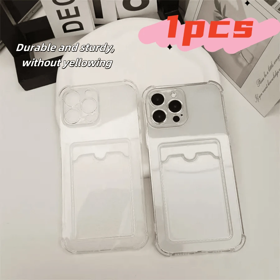 1个卡包,带透明四角防摔手机壳,适用于 17 Pro Max/17 Pro/17/16E/XR/15/13/12/16/X/XS/16 Plus/16 Pro Max及类似智能手机,透明四角防摔手机壳,手机壳,防摔手机壳,透明手机壳,简约手机壳,纯色手机壳,透明手机壳,TPU防摔手机壳 - 無色 - 查看 1