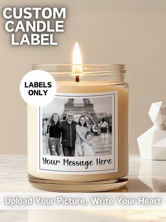 Custom Candle Labels With Your Photo And Message, Personalized Candle Label, Upload Image Candle Wrap For Jar Candles, DIY Custom Text Candle Decoration, Anniversary Birthday Wedding Memorial Christmas Gift, Personalized Keepsake Sticker, Customizable Candle Label For Family And Friends For Fall Holidays, Thanksgiving, Christmas And New Year Parties And Celebrations