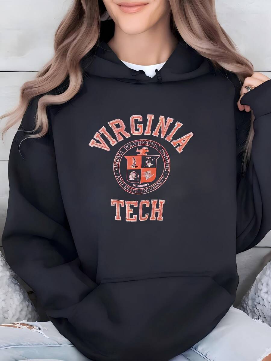 Womens Vintage Virginia Tech Polytechnic Institute And State University Sweahoodie Sweater Pullover Jumper Long Sve Shirt 90s Medium Size Maroon Hoodie - màu đen - Xem 1