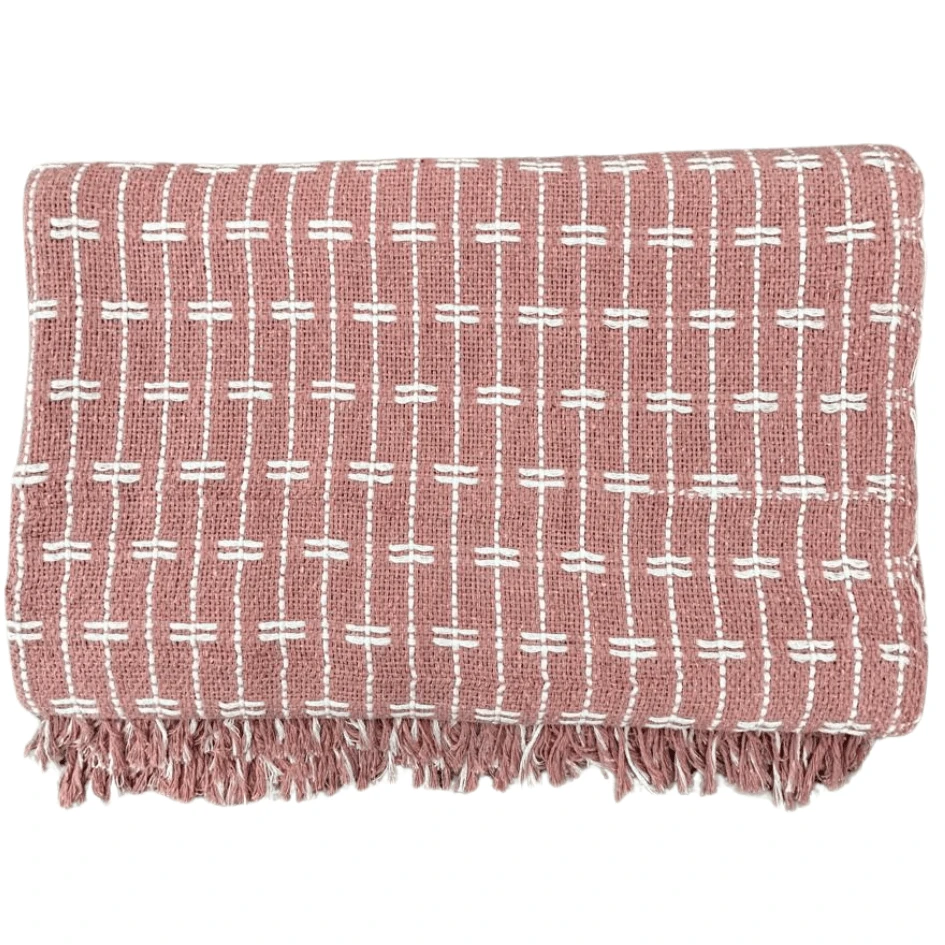 Sofa Throw Blanket, Brick Pattern, 2.20 X 1.60 Meters, Large Size, Sofa Cover Type, Cotton. - Guava With Raw - View 1