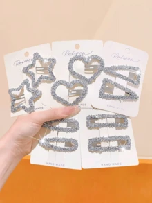 10 pièces/set Pinces à cheveux géométriques en strass faites à la main, assortiment d'accessoires pour cheveux en forme d'étoile et de cœur brillants - convient aux femmes et aux filles, peut compléter les tenues décontractées, professionnelles ou de soirée, indispensable de mode, style aléatoire, accessoires pour la tête - Multicolore - Voir 1
