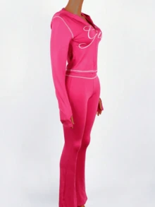 Bộ đồ nam gợi cảm 2 mảnh, áo hoodie dài tay in hình ngộ nghĩnh kết hợp với quần dài, trang phục mùa xuân cho những chuyến đi chơi và kỳ nghỉ. - Màu Hồng Tươi - Xem 3